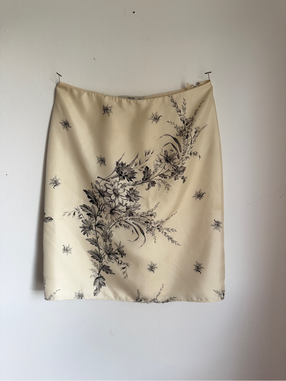 Prada Cream Mini Skirt with Black Floral Motif
